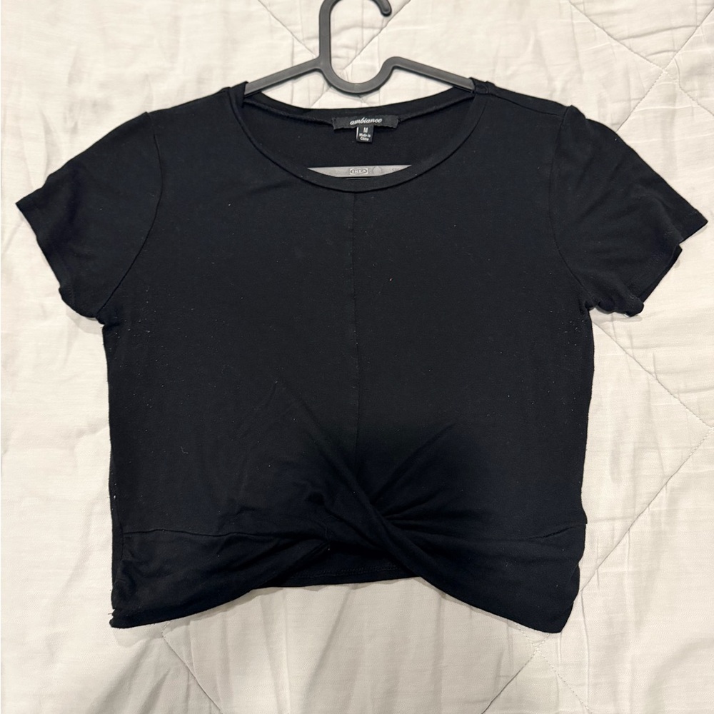 Ambiance Black Short Sleeve Twist-Front Tee